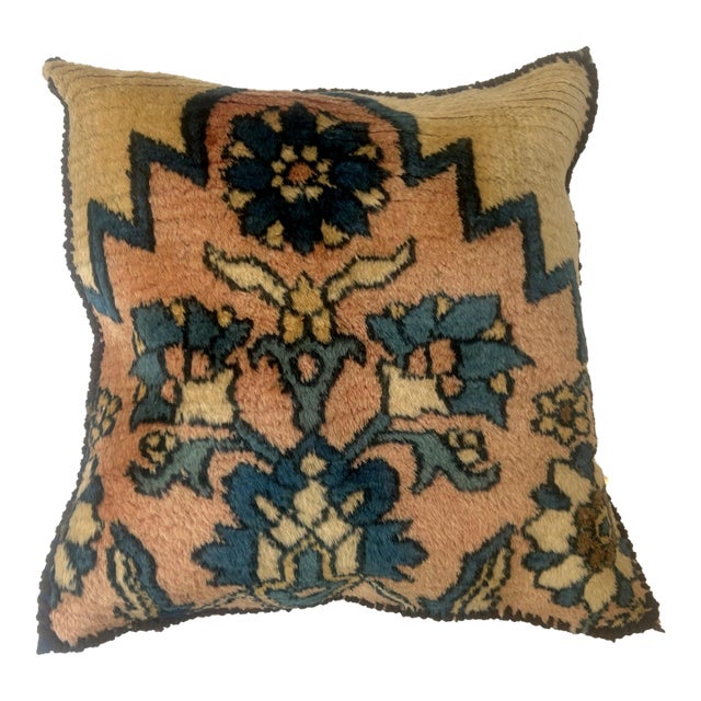 Pillow W/Antique Persian Rug Fragment, 1'4" X 1'4" For Sale