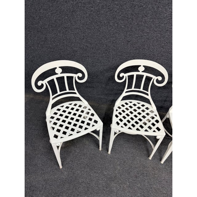 Set of Four White Powder-Coated Lattice Outdoor Chairs For Sale - Image 12 of 17