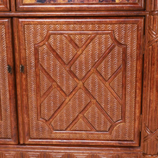 Burnt Orange Carved Wood, Grasscloth, and Pen Shell Sideboard or Buffet For Sale - Image 8 of 11