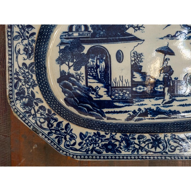 19th Century 19th Century English Blue and White Staffordshire Chinoiserie Transferware Tray For Sale - Image 5 of 13