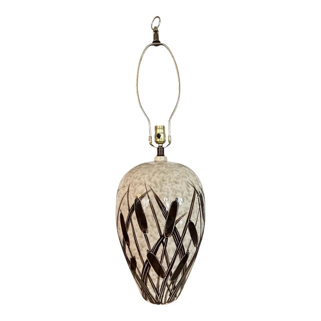 Vintage Ceramic Cattail Lamp For Sale