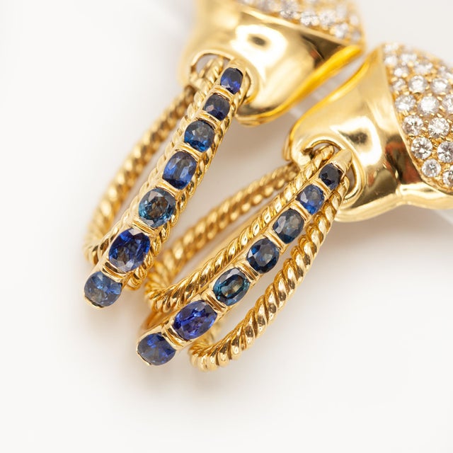 RCM Gioielli Sapphire and Diamond 18k Yellow Gold Earrings, A Pair For Sale - Image 4 of 13