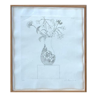 Ed Baynard, Zen Minimalist Flowers Etching American Modernist Ed Baynard Pop Art Print For Sale