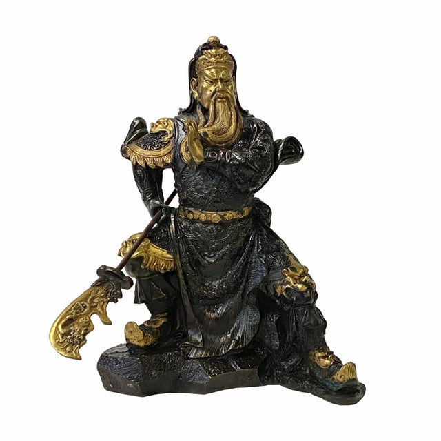 Brown Chinese Handmade Metal Guan Yu Zheng Fei General Quan Statue For Sale - Image 8 of 8
