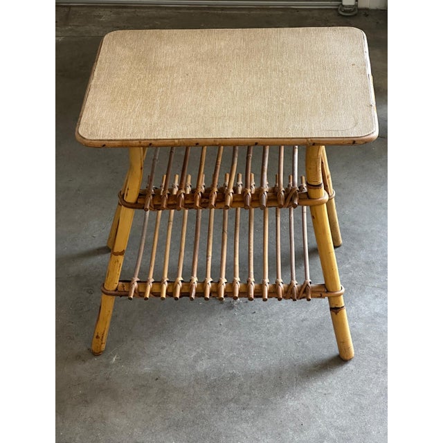 Vintage Bamboo and Rattan Side Table with Magazine Rack, 1970s For Sale - Image 6 of 16