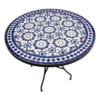Traditional Moroccan Round Zellige Mosaic Table – Handmade Tile Art (100 Cm / 39.4”) For Sale