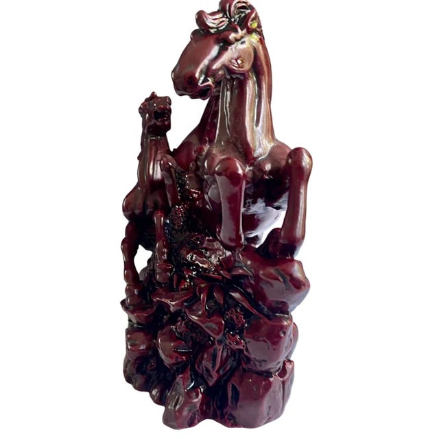 VintageRed Running Horses Sculpture, Large Chinese Lucky Stallions Sculpture, Feng Shui Decor For Sale In Miami - Image 6 of 10
