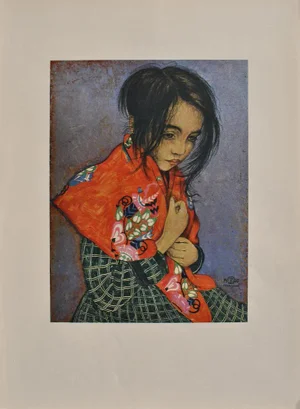 Walter Sauer, Little Girl with a Headscarf, Signed Engraving
