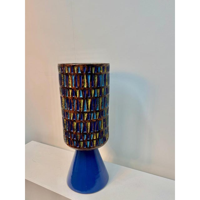 Ceramic Large Italian Geometric Glazed Ceramic Vessel, 1960s For Sale - Image 7 of 9