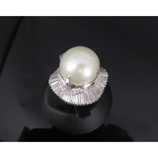 Late 20th Century Rare 18mm South Seas Pearl & 3.63ct Diamond Platinum Ring, 32gr Size 5.75 For Sale - Image 15 of 18