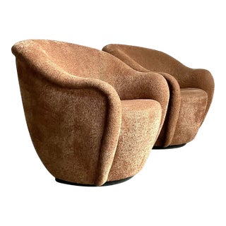 Vintage Boho Thomas Roderick Slubbed Boucle Biomorphic Swivel Chairs - A Pair For Sale