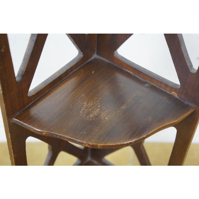 Mid Century Mahogany Reticulated Fretwork 3 Tier Corner Curio Display Shelf 27" For Sale - Image 11 of 13