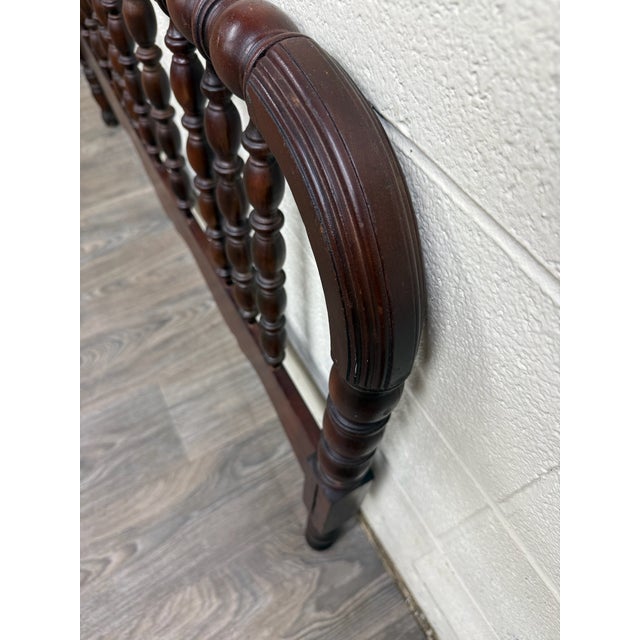 Wood Antique Full Size Jenny Lind Style Headboard With Bobbin Turned Top Rail For Sale - Image 7 of 11