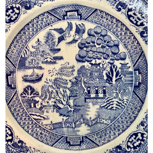 English Antique Blue Willow Salad Plate From England - Circa 19th Century For Sale - Image 3 of 5