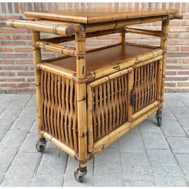 Spanish, Bar Cabinet in Bamboo with Wheels, 1950s For Sale - Image 18 of 18