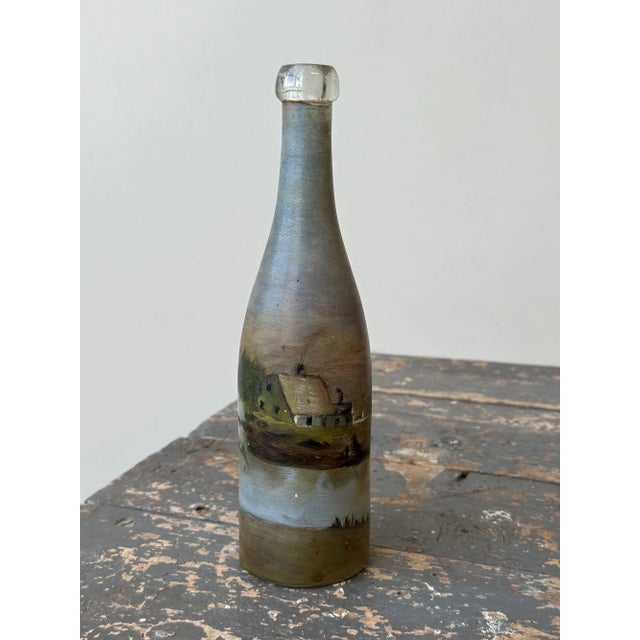 Glass Antique Hand-Painted Scenic Countryside Cork Bottle, Circa Early 20th Century For Sale - Image 7 of 15
