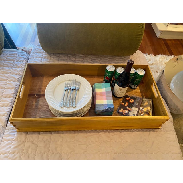 Wood Vintage Oversized Acacia Wood Serving Tray For Sale - Image 7 of 8