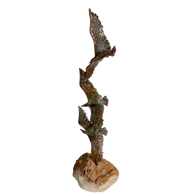 Mid-Century Modern Bronze and Stone Three Birds in Flight Sculpture by Curtis Jere for Artisan House C. 1960's For Sale - Image 3 of 11