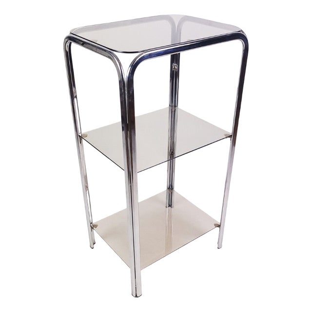 Vintage Chrome Shelving Unit with Glass Shelves, 1970s For Sale