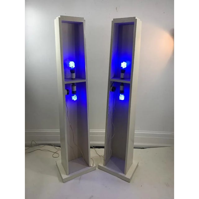 Off-white Tommi Parzinger Illuminated Wooden Columns For Sale - Image 8 of 11