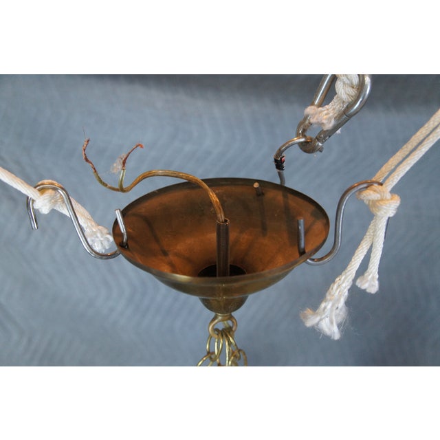 Antique Victorian Brass Ruffled Glass 3 Light Parlor Pendant Light Chandelier For Sale - Image 11 of 13