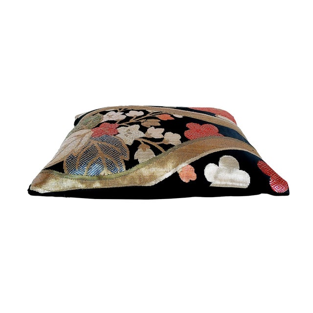 A knife-edge rectangular accent pillow, made out of an Early 20th century Japanese Silk Obi. The Obi is the long sash that...