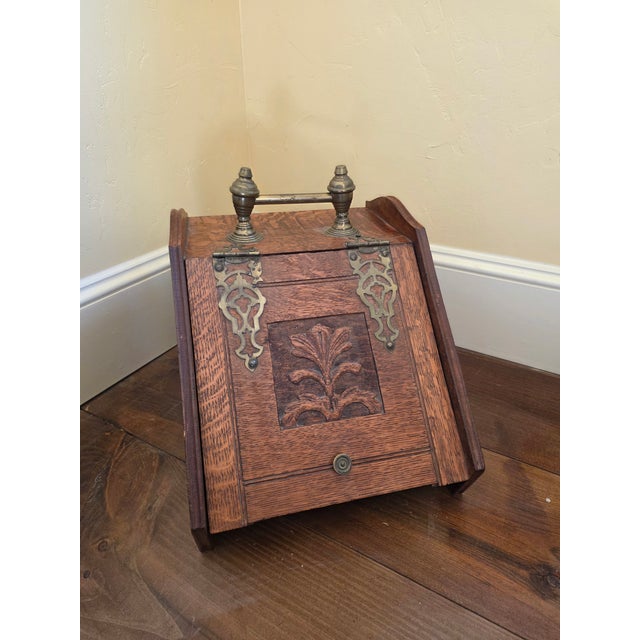 Antique Oak and Brass Coal Scuttle For Sale - Image 9 of 10