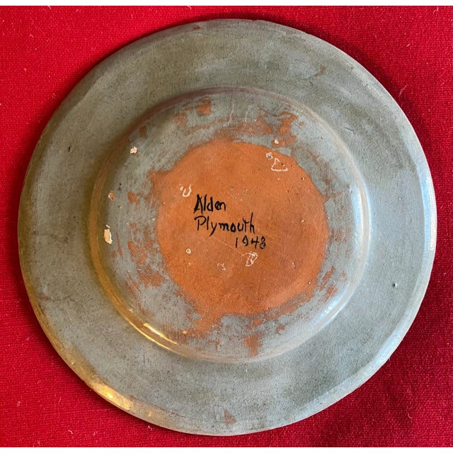 Ceramic Katherine Alden (American 1893 - 1976) Plymouth, Massachusetts Sparrow House Art Deco Studio Pottery Plate Decorated With Deer For Sale - Image 7 of 9