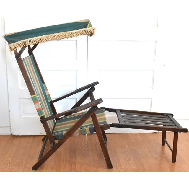Antique Folding Striped Lawn Chair With Canopy For Sale - Image 13 of 13