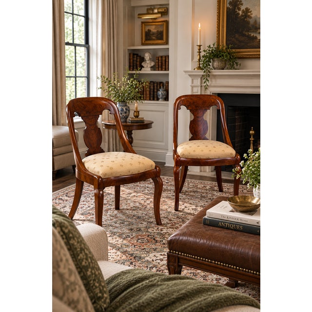 Traditional Pair Federal Period Mahogany Saber-Leg Side Chairs, C. 1820 For Sale - Image 3 of 10