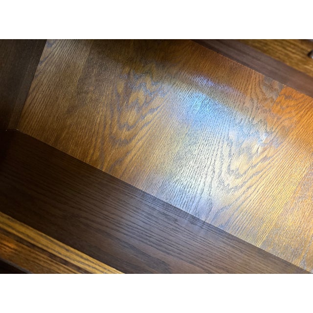 Wood Mid Century Oak Wood Barrister Bookcase Lawyers Four Shelves Glass Doors Antique Vintage For Sale - Image 7 of 12