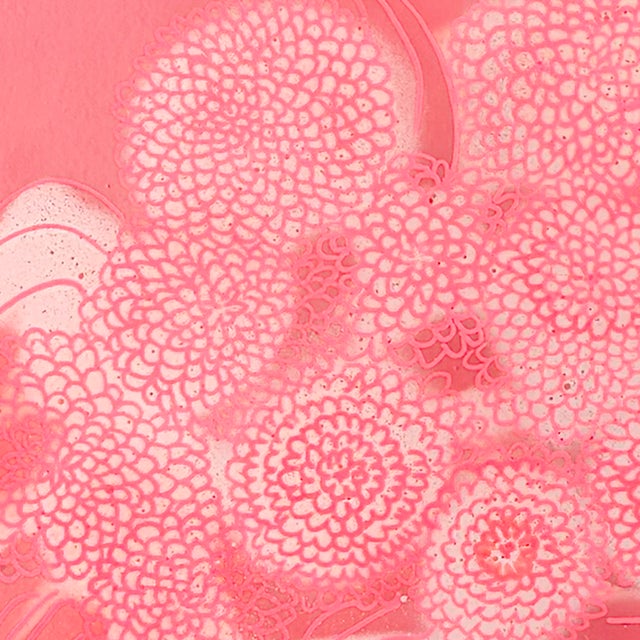 Mid-Century Modern Chrysanthemum Flowers No. 3 Pink Coral Contempoary Botanical Painting Susan Havens For Sale - Image 3 of 5