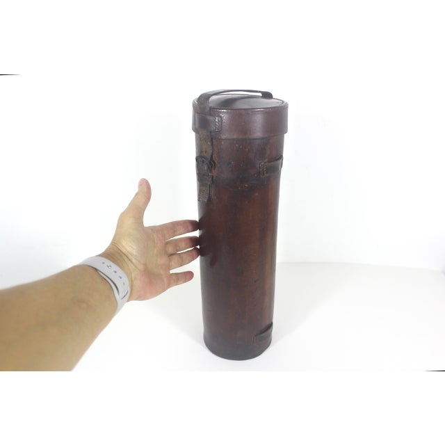 Antique Leather Canister Tube for Map Thermos Wine or Whiskey Bottle For Sale - Image 9 of 14