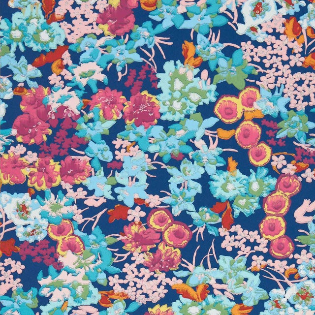Harlequin Wildflower Meadow Wallpaper in Lapis/Carnelian/Aquamarine For Sale