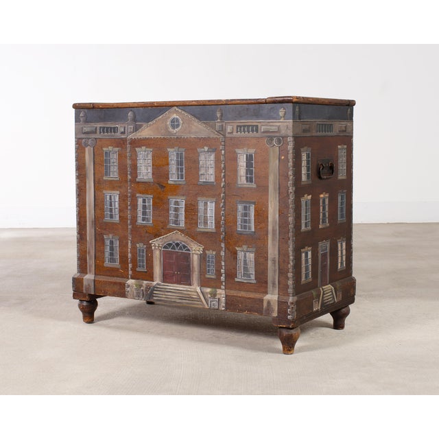 Country English Painted Pine Trunk With Georgian House Facade For Sale - Image 15 of 18