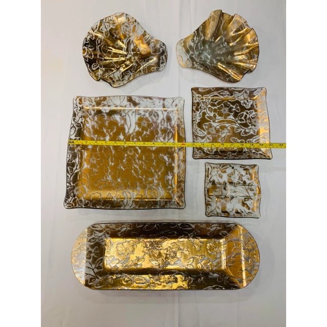 Gold Fleurs D’oro Gold Leaf Glass Trays - Set of 6 For Sale - Image 8 of 13