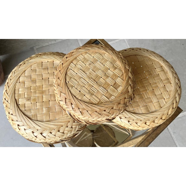 Late 20th-Century Artfully Handwoven Trio of Nested Rattan Circular Baskets For Sale - Image 4 of 18