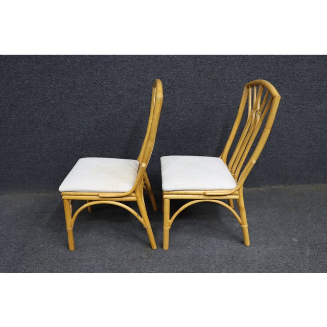 Set of 4 MCM Style Bamboo Dining Chairs With Upholstered Seats For Sale - Image 12 of 14