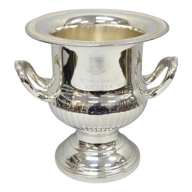 Vintage Silver Plated Trophy Cup Urn Champagne Chiller Ice Bucket Engraved For Sale