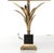 Vintage pair of Maison Charles Style Brushed Brass Palm Leaf Table Lamps with silk cream shades finished with brass trim....