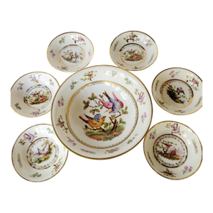 Early 20th Century Royal Austria Hand-Painted Bird Berry Bowl Set - 7 Pieces