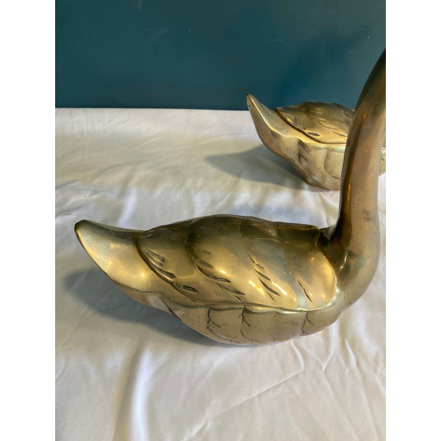Metal Vintage Brass Swan Figurine Boxes – A Pair For Sale - Image 7 of 11