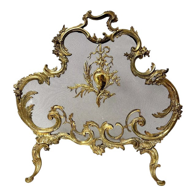 Vintage French Brass Free Standing Fireplace Screen Circa 1820 For Sale