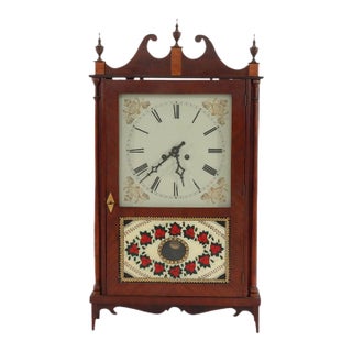 Vintage Seth Thomas School Pillar & Scroll Mantle Clock, Reverse Painted Panel For Sale