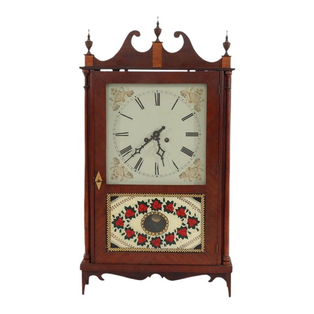 Vintage Seth Thomas School Pillar & Scroll Mantle Clock, Reverse Painted Panel For Sale