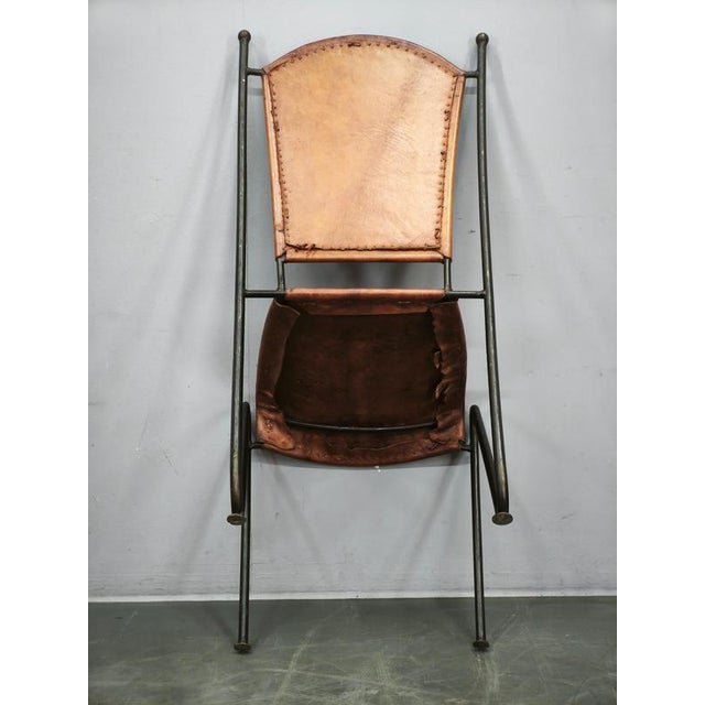 European Brutalist Wrought Iron and Cognac Leather Dining Chair, 1990s For Sale - Image 4 of 14