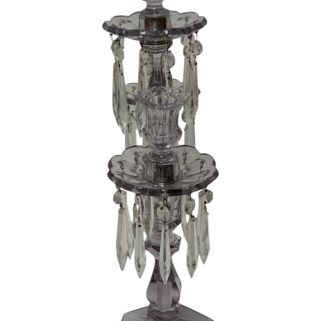 1900 - 1909 Antique Heisey Glass Puritan 3-Light Candelabra #300 Complete Prisms Sun Purple Tint c.1904-1915 For Sale - Image 5 of 9