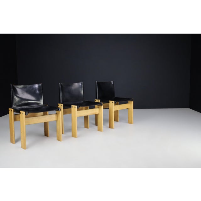Black Black Leather Monk Dining Chairs by Afra & Tobia Scarpa for Molteni, 1974, Set of 4 For Sale - Image 8 of 17
