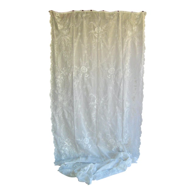 French Embroidered Curtain Sheer Antique Cornely 19 Century For Sale