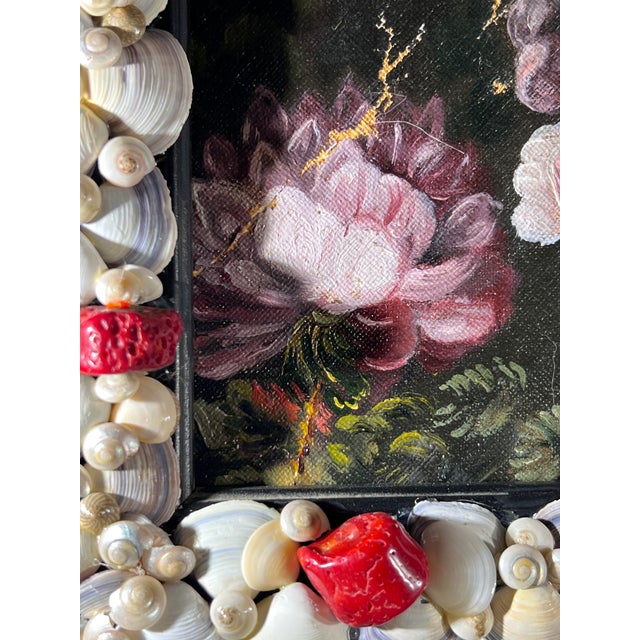 Mediterranean Grotto Baroque Style Frame With Dutch Oil on Canvas Still Life Painting Fragment For Sale - Image 9 of 10